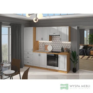 Meble kuchenne Szwecja 240cm biały/dąb artisan