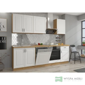 Meble kuchenne Szwecja 250cm biały/dąb artisan