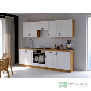 Meble kuchenne Szwecja 250cm biały/dąb artisan