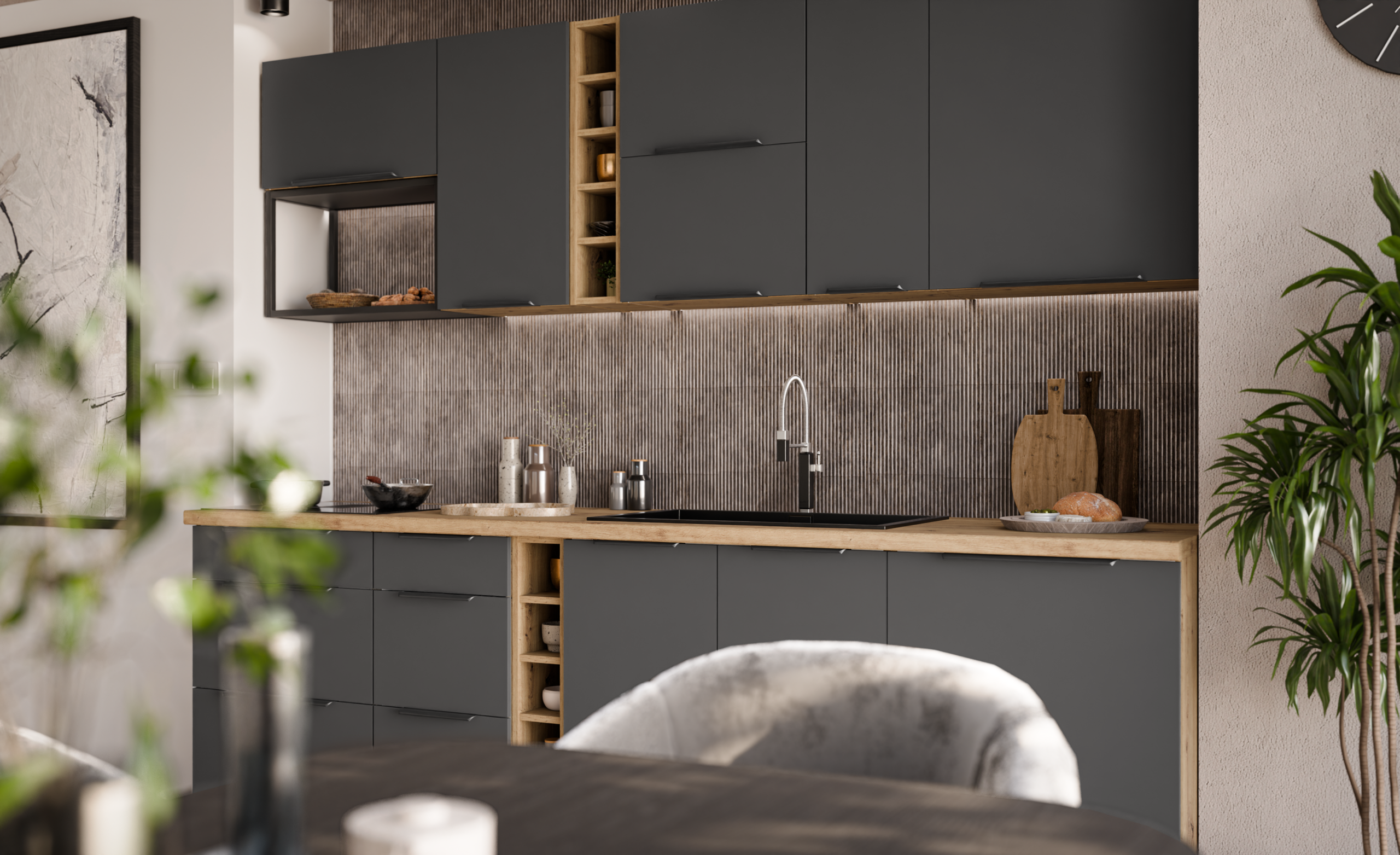 Meble kuchenne Adria 270cm grafit/dąb artisan - obrazek 7