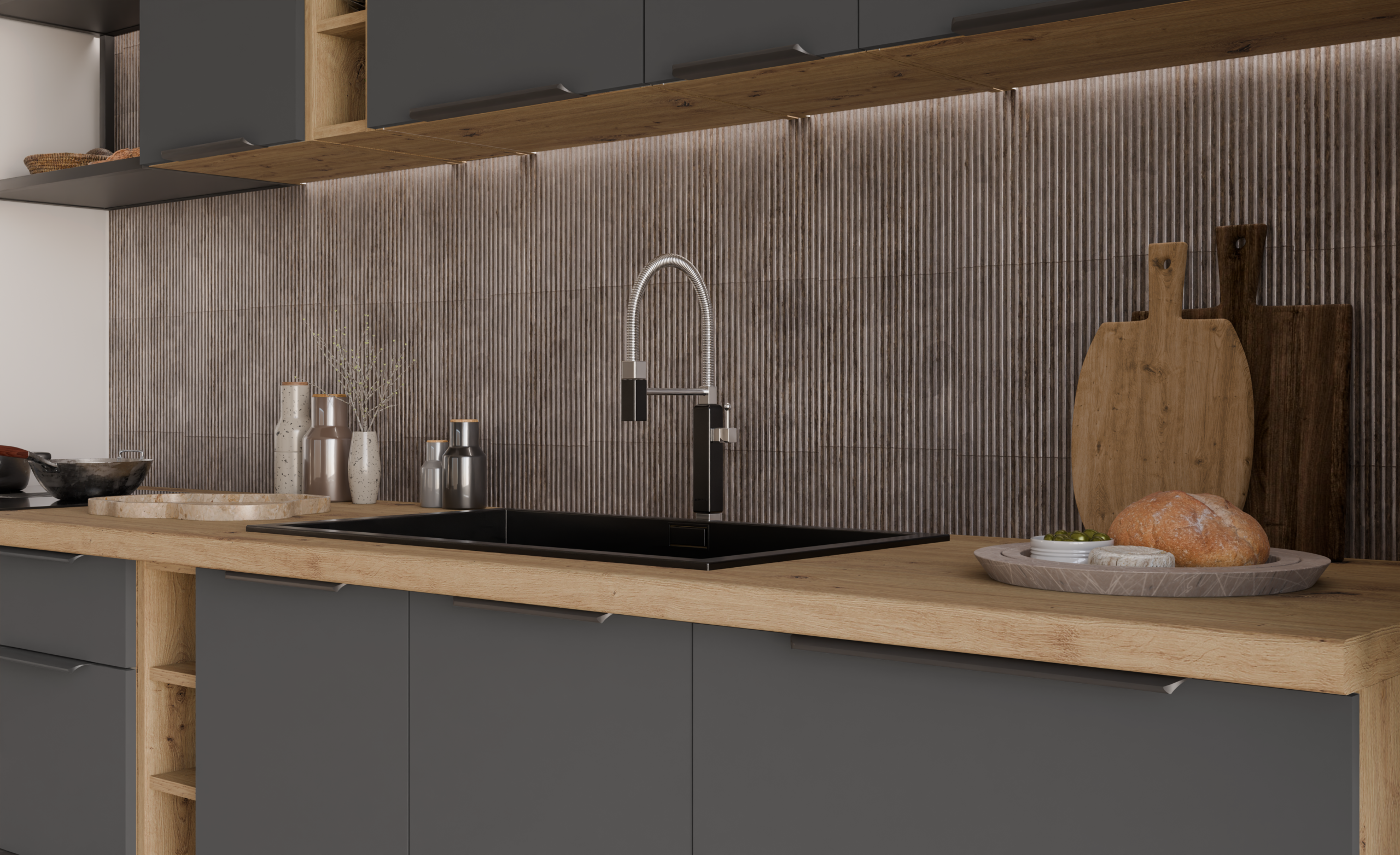 Meble kuchenne Adria 270cm grafit/dąb artisan - obrazek 6