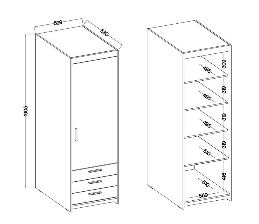Szafa z szufladami Elen 1D 3S 60cm dąb olejowany - obrazek 4