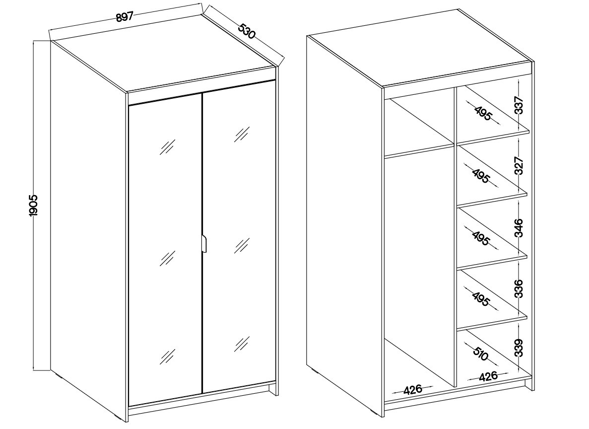 Szafa z lustrem Elen 2D 90cm beż piaskowy - obrazek 5